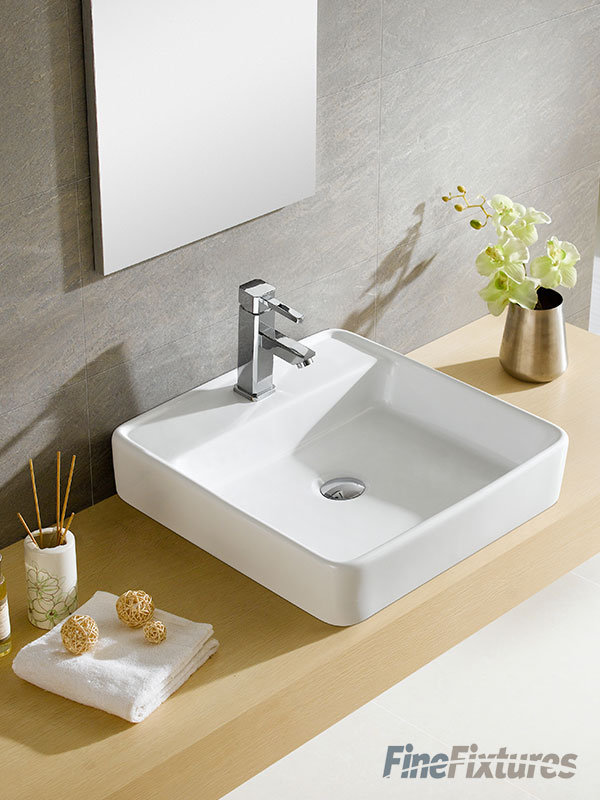 Fine Fixtures Modern Ceramic Square Vessel Bathroom Sink with Overflow